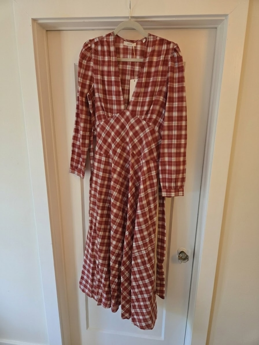 Doen Rust Red Plaid Maxi Dress with White Checks